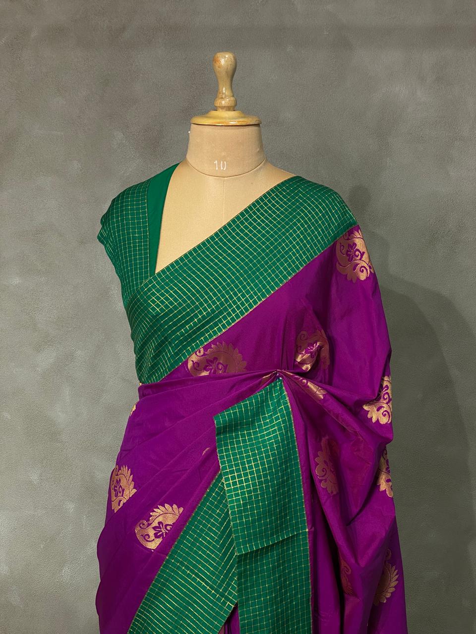 Purple and green kanchi silk saree - PSSPO