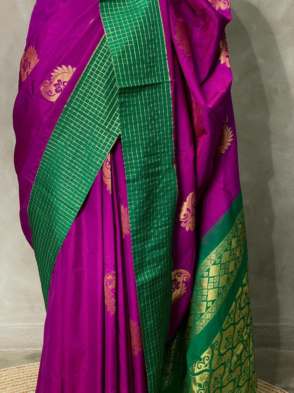 Purple and green kanchi silk saree - PSSPO