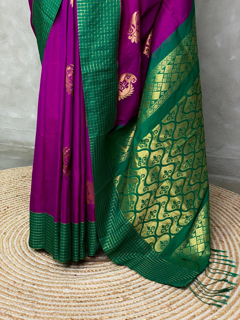 Purple and green kanchi silk saree - PSSPO
