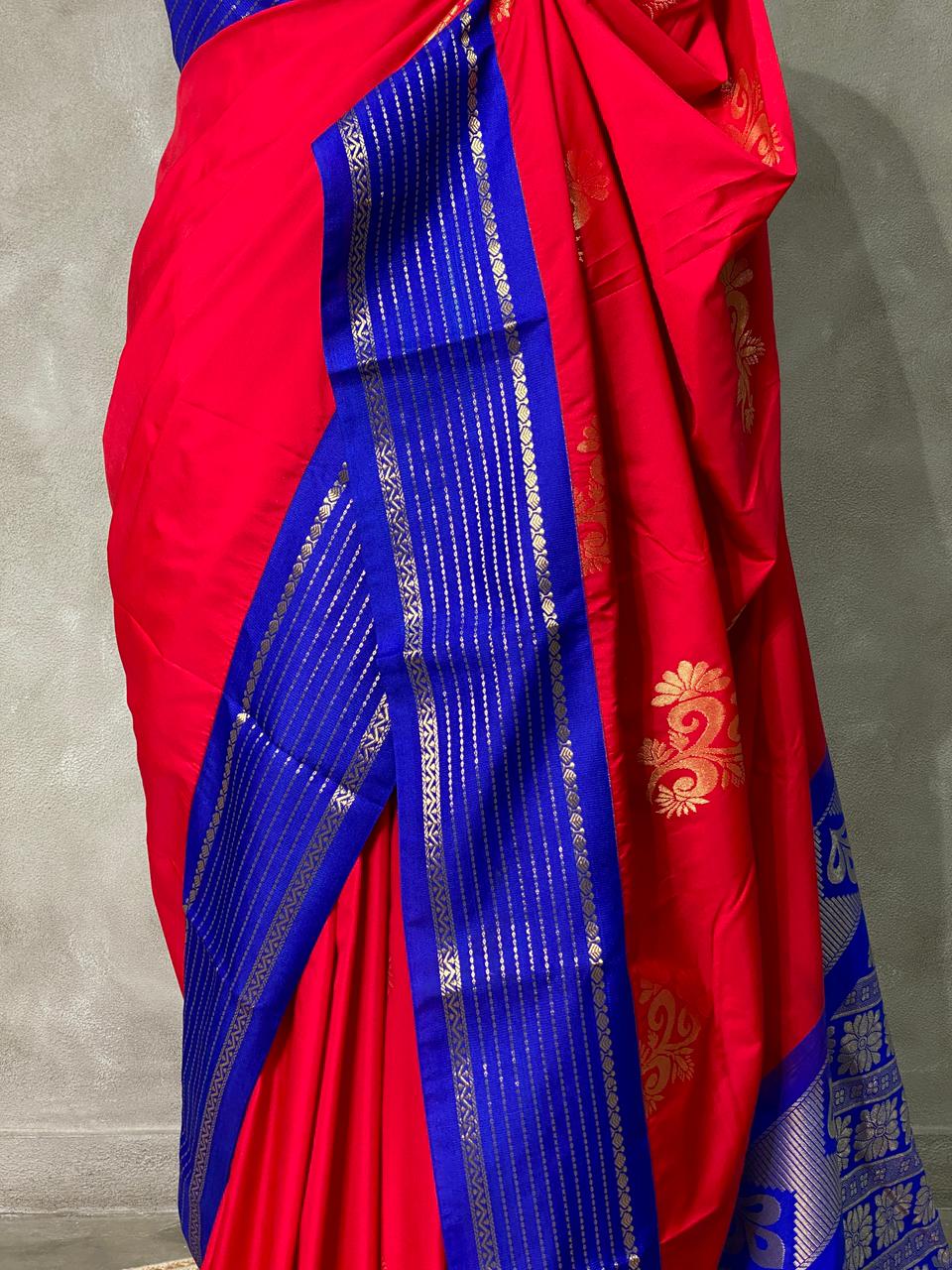 Red and Blue kanchi silk saree - PSSPN