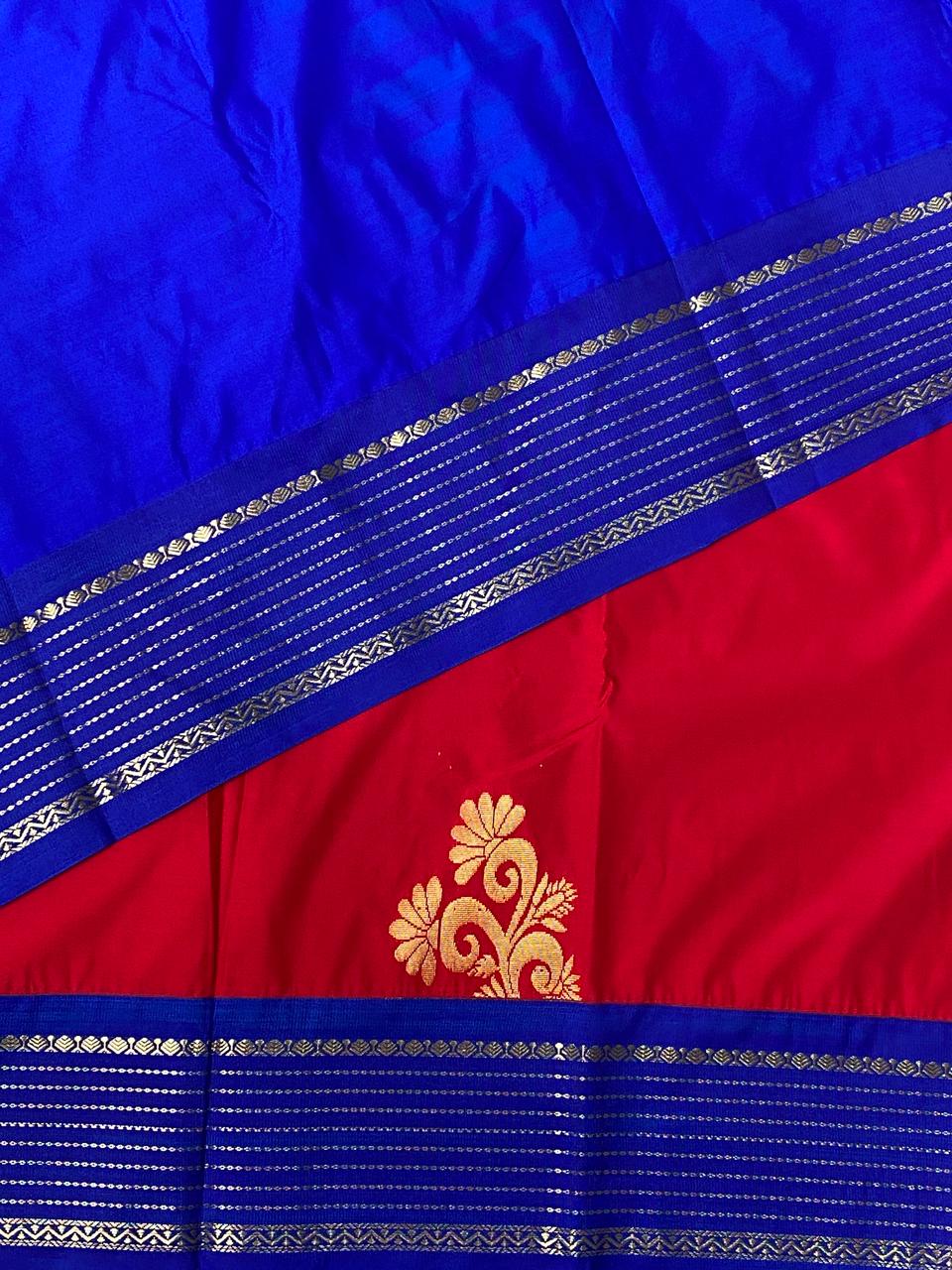 Red and Blue kanchi silk saree - PSSPN