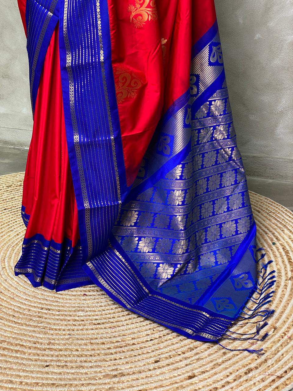 Red and Blue kanchi silk saree - PSSPN