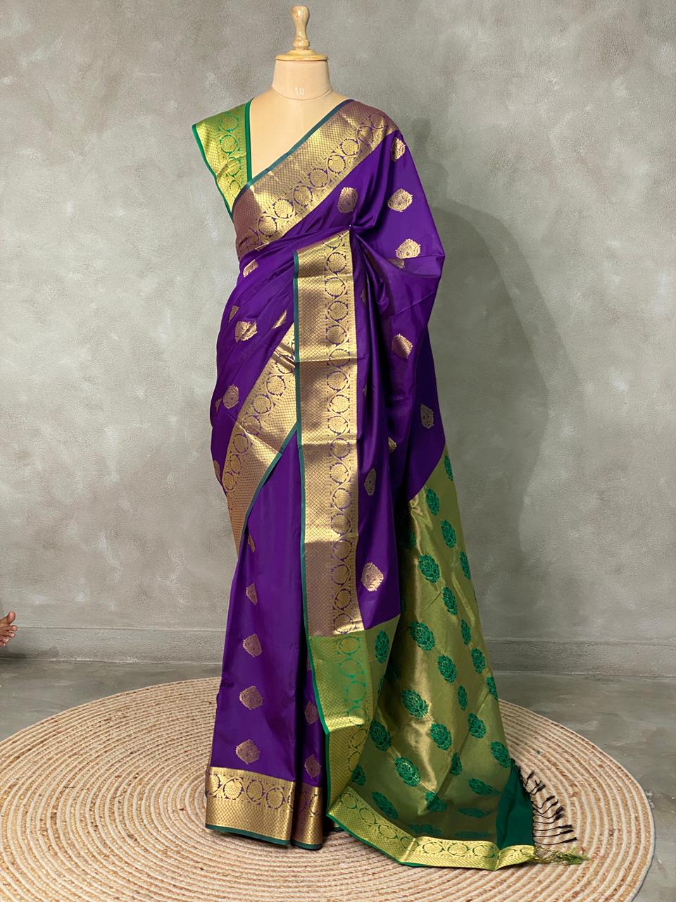 Violet and green kanchi silk saree - PSSPM