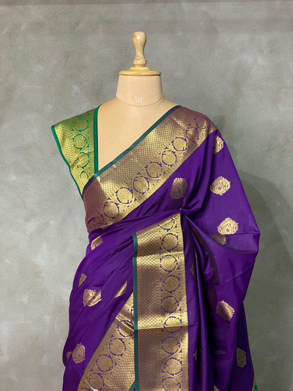 Violet and green kanchi silk saree - PSSPM