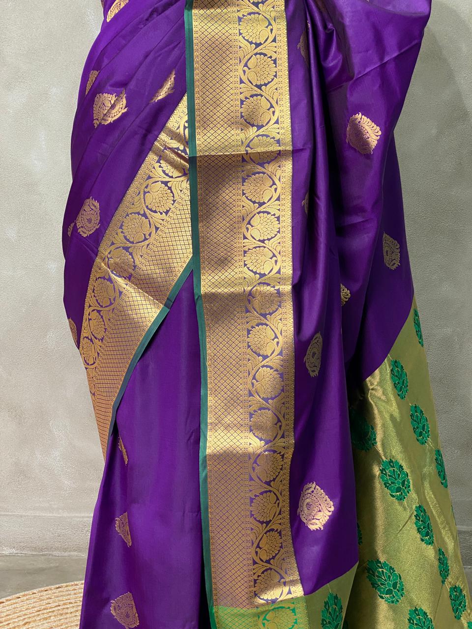 Violet and green kanchi silk saree - PSSPM