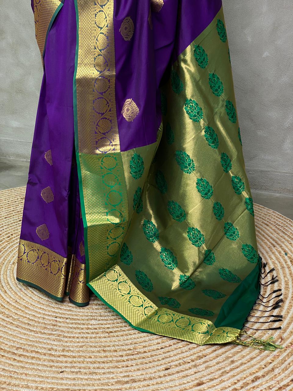 Violet and green kanchi silk saree - PSSPM