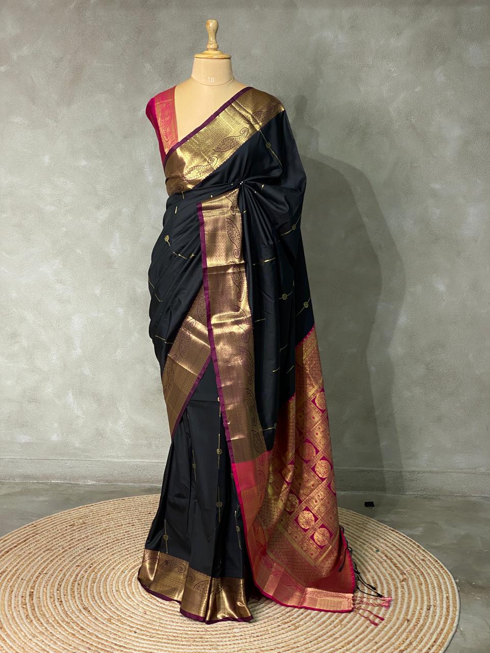 Black and purple kanchi silk saree - PSSPL