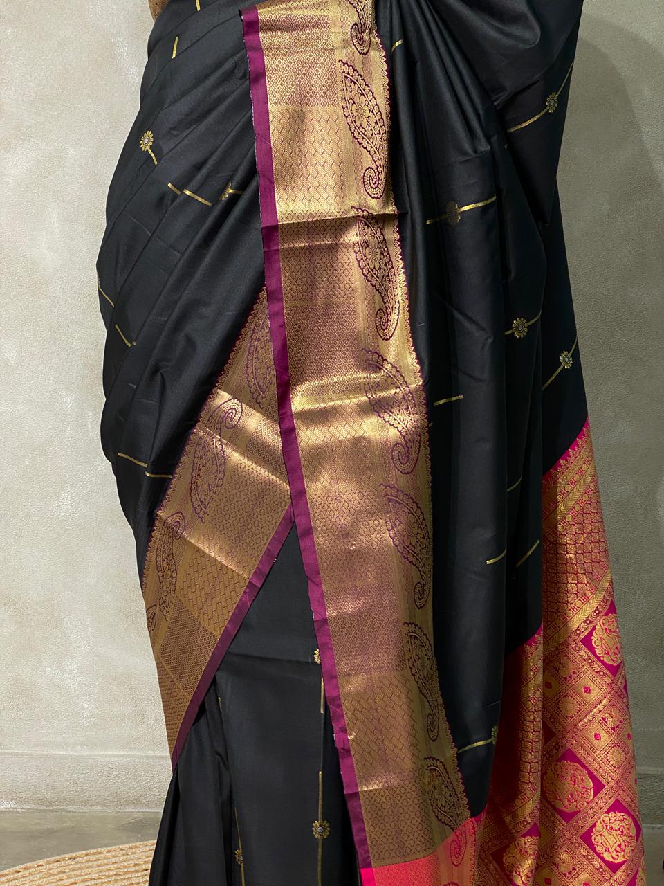 Black and purple kanchi silk saree - PSSPL