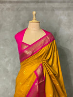 Yellow and magenta traditional kanchi silk saree - PSSMK