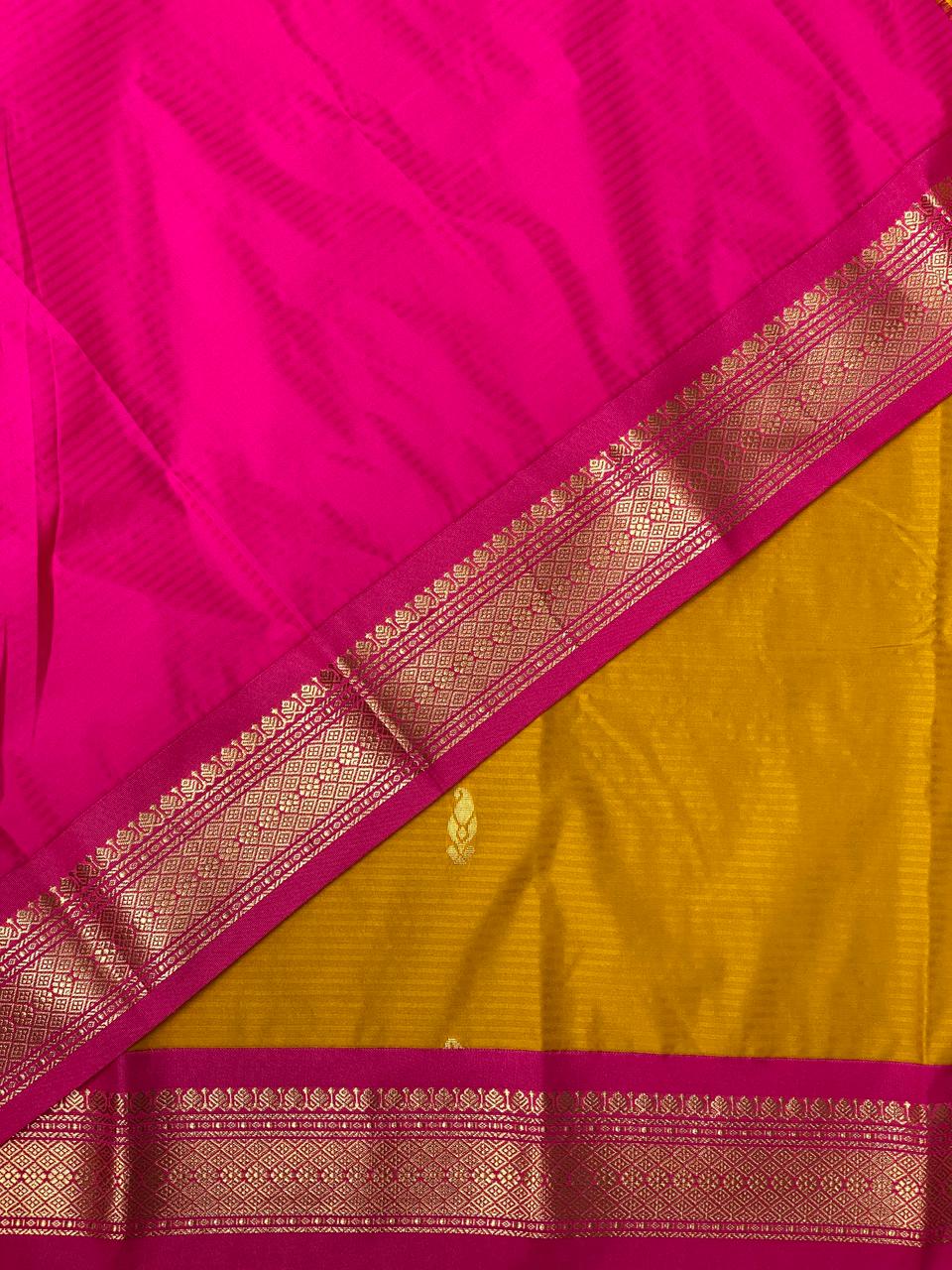 Yellow and magenta traditional kanchi silk saree - PSSMK