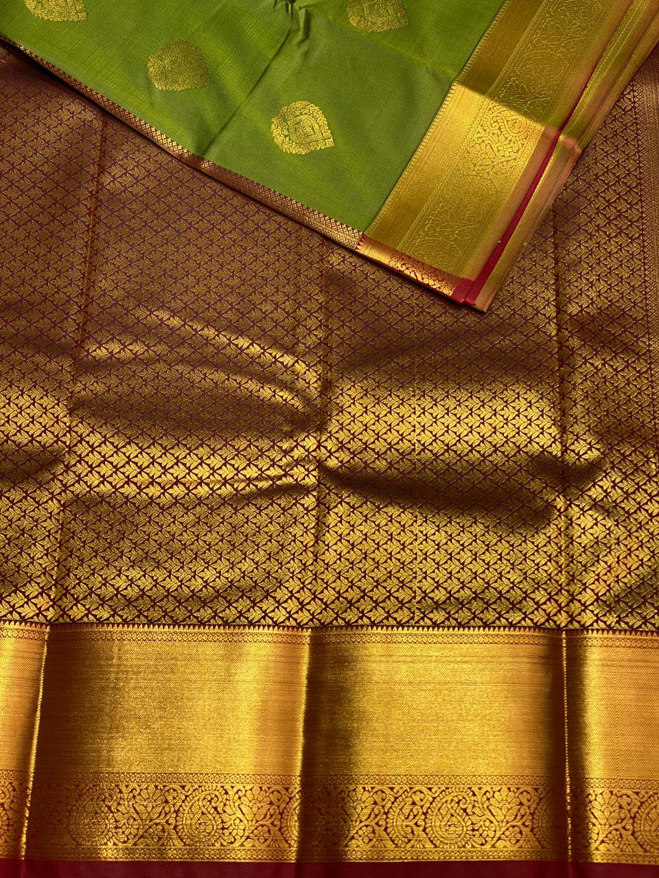 Olive green and maroon kanchi silk saree - PSSPH