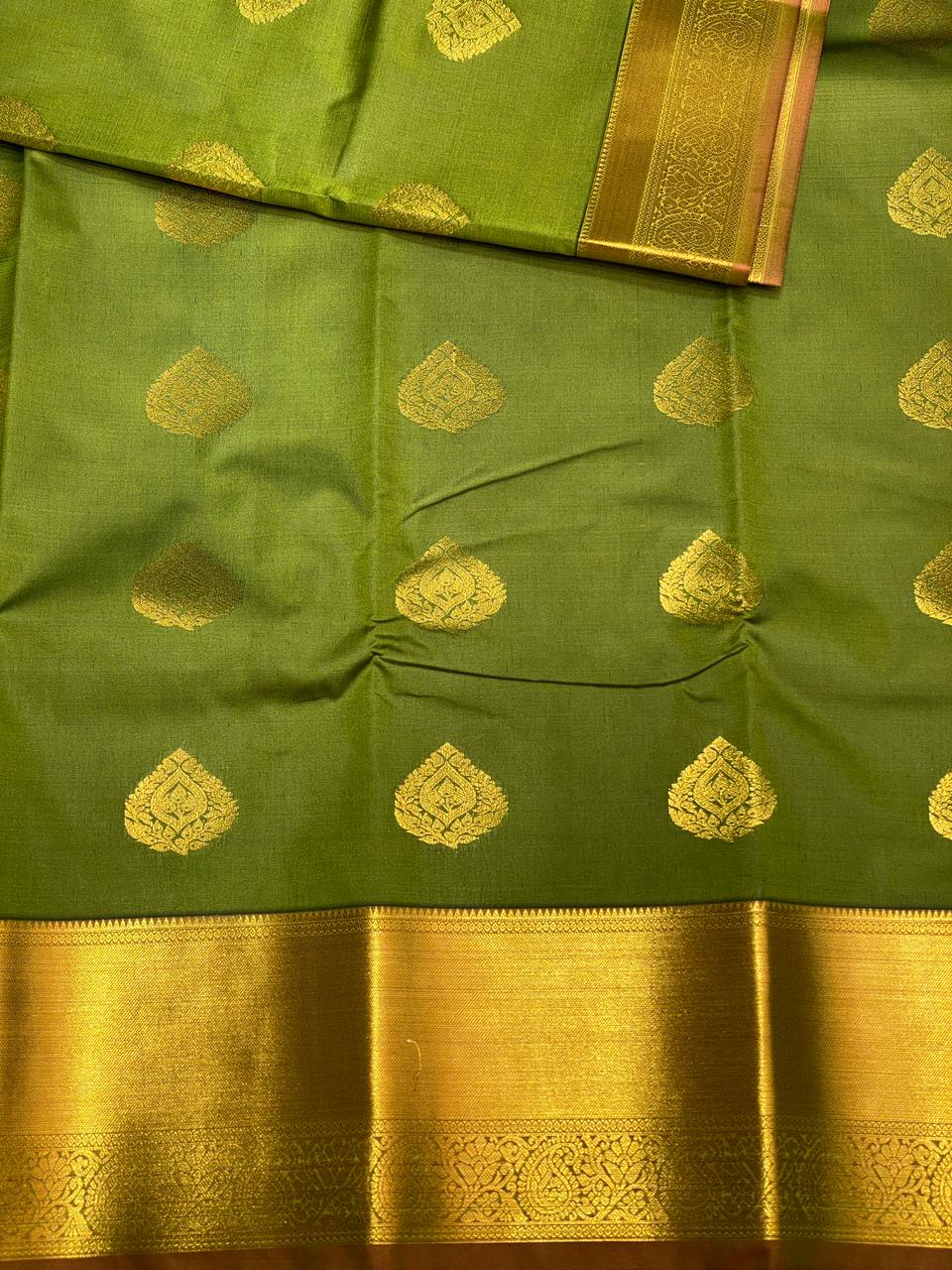 Olive green and maroon kanchi silk saree - PSSPH
