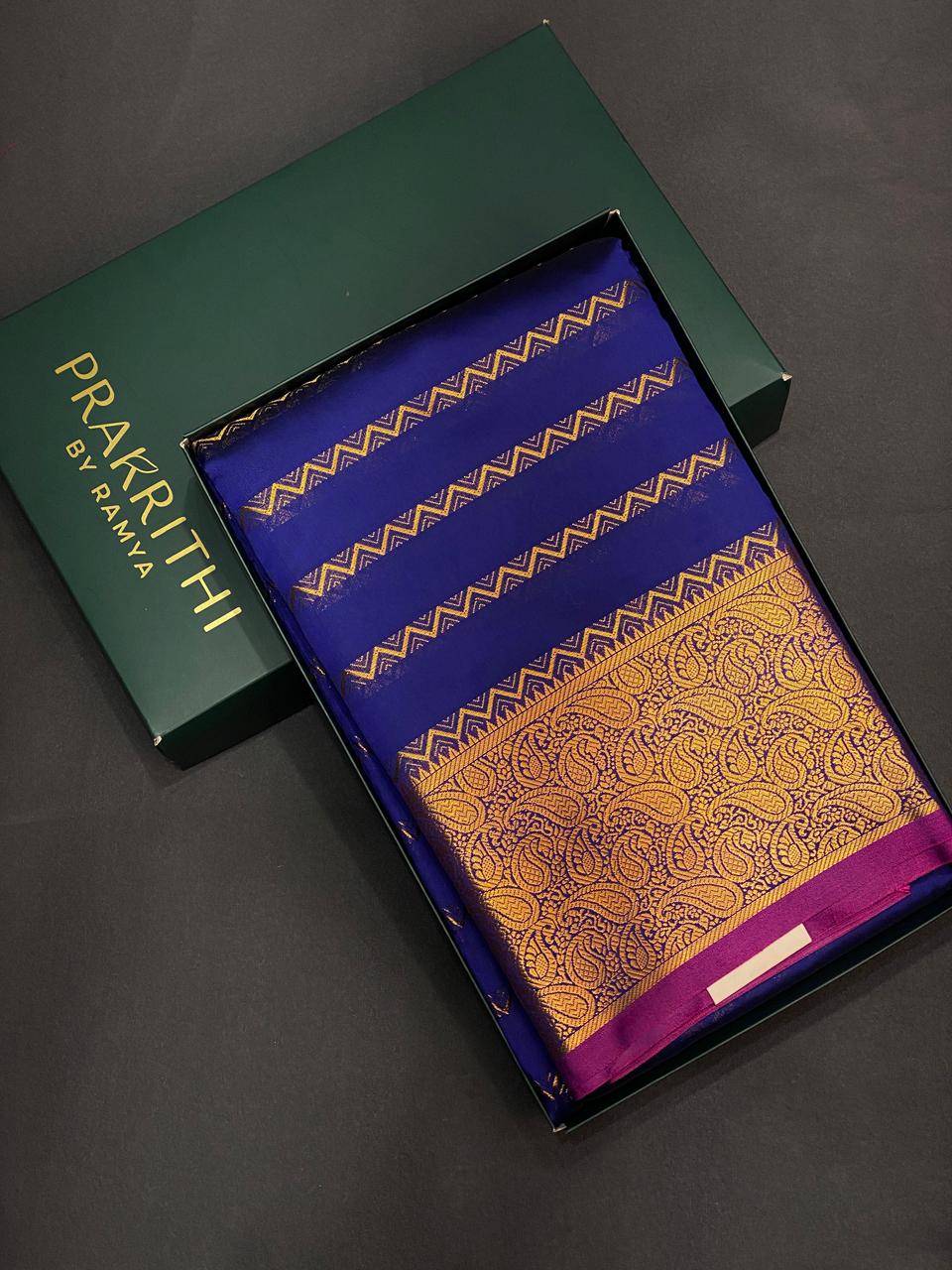 Blue and magenta kanchi silk saree - PSSPG