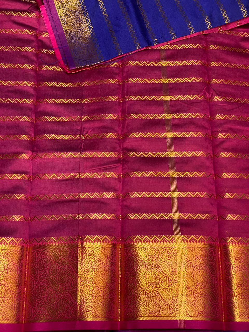 Blue and magenta kanchi silk saree - PSSPG