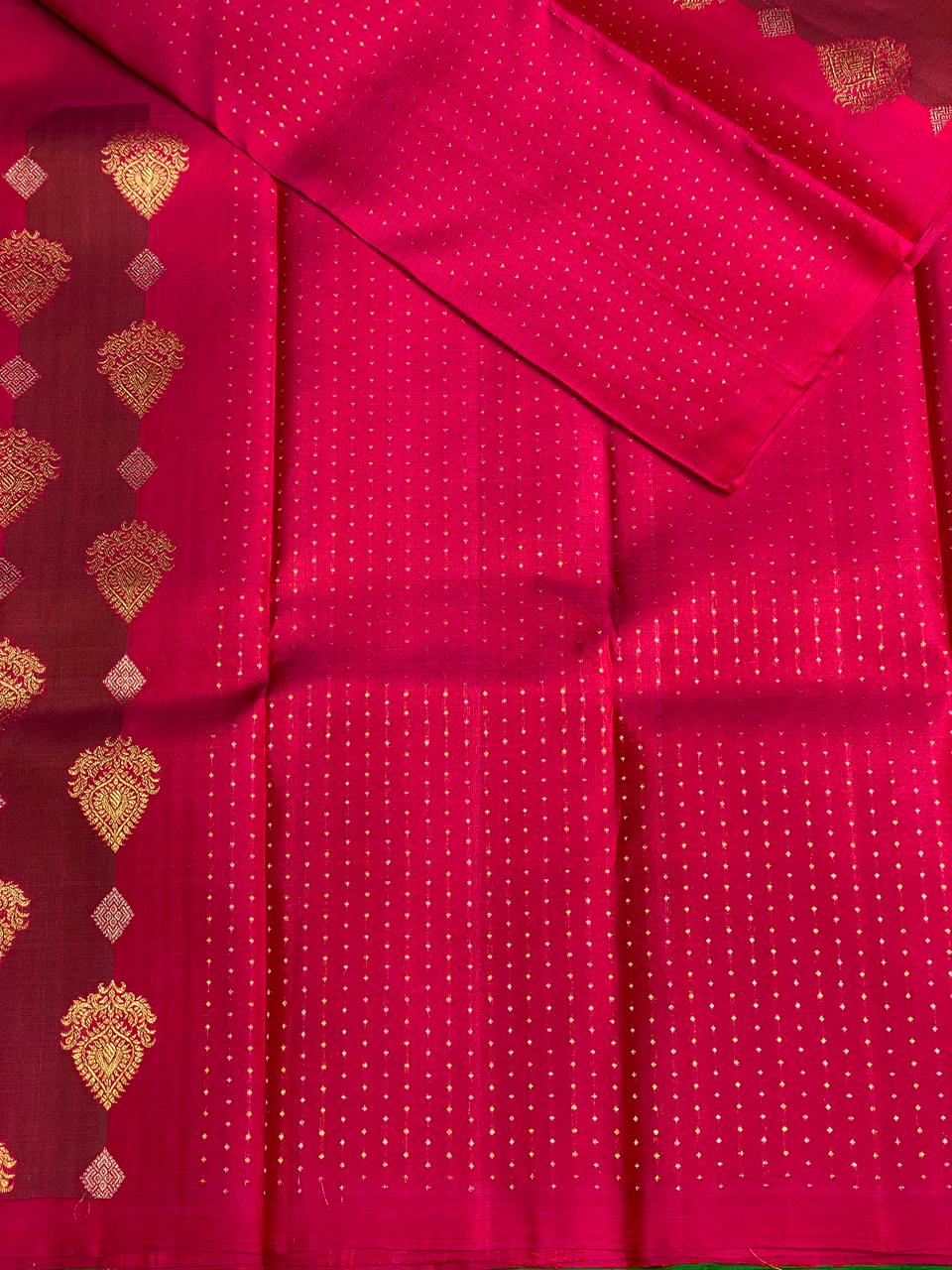 Magenta and parrot green Pure Kanchipuram Silk saree - PPSILK14