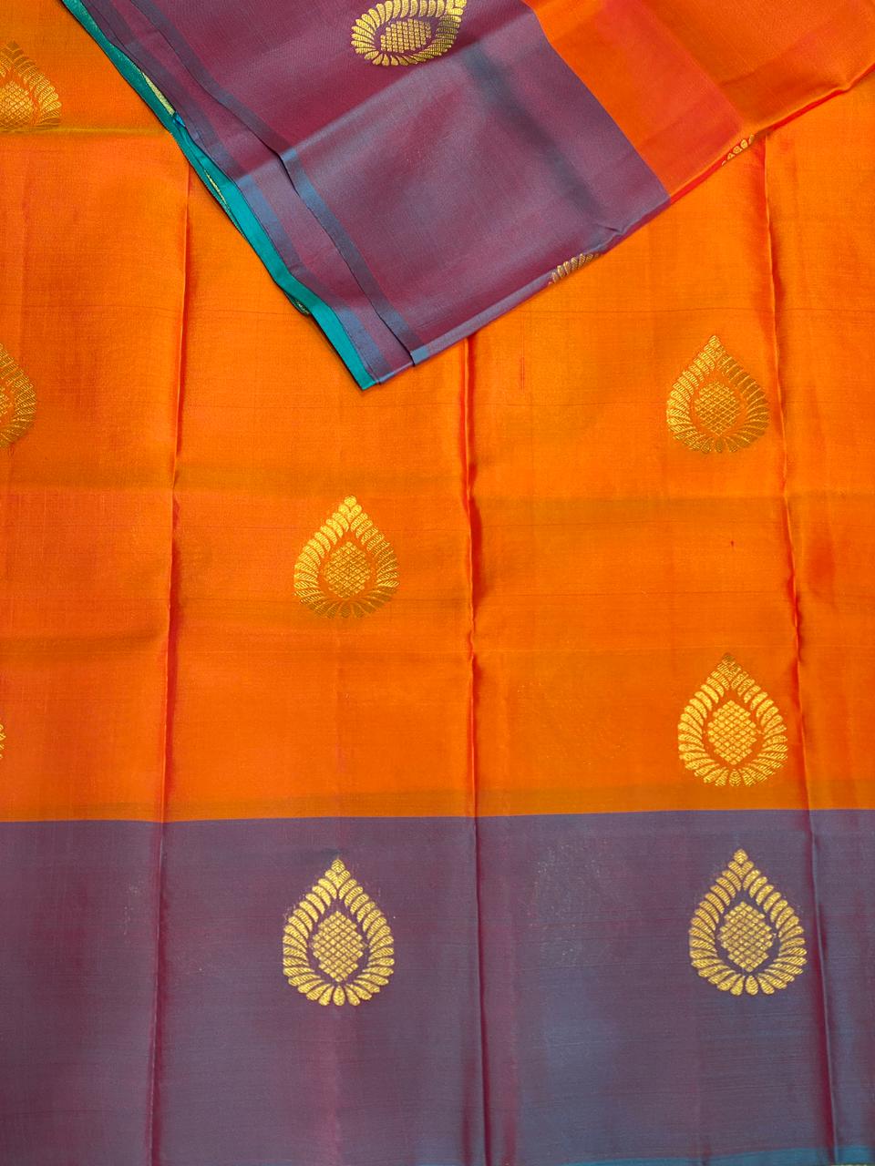 Orange and blue pure Kanchipuram Silk saree - PPSILK31