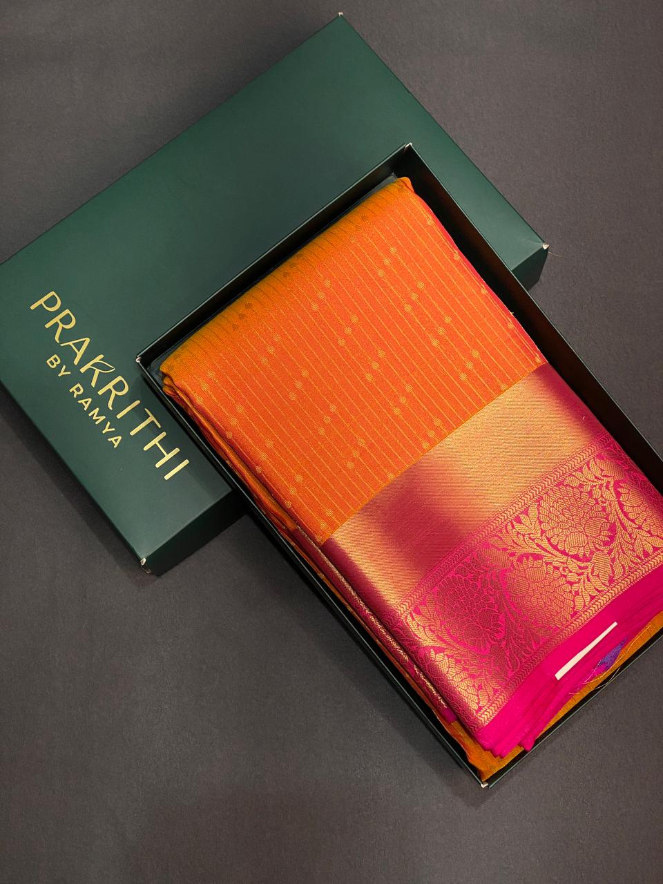 Orange and magenta pure Kanchipuram Silk saree - PPSILK32