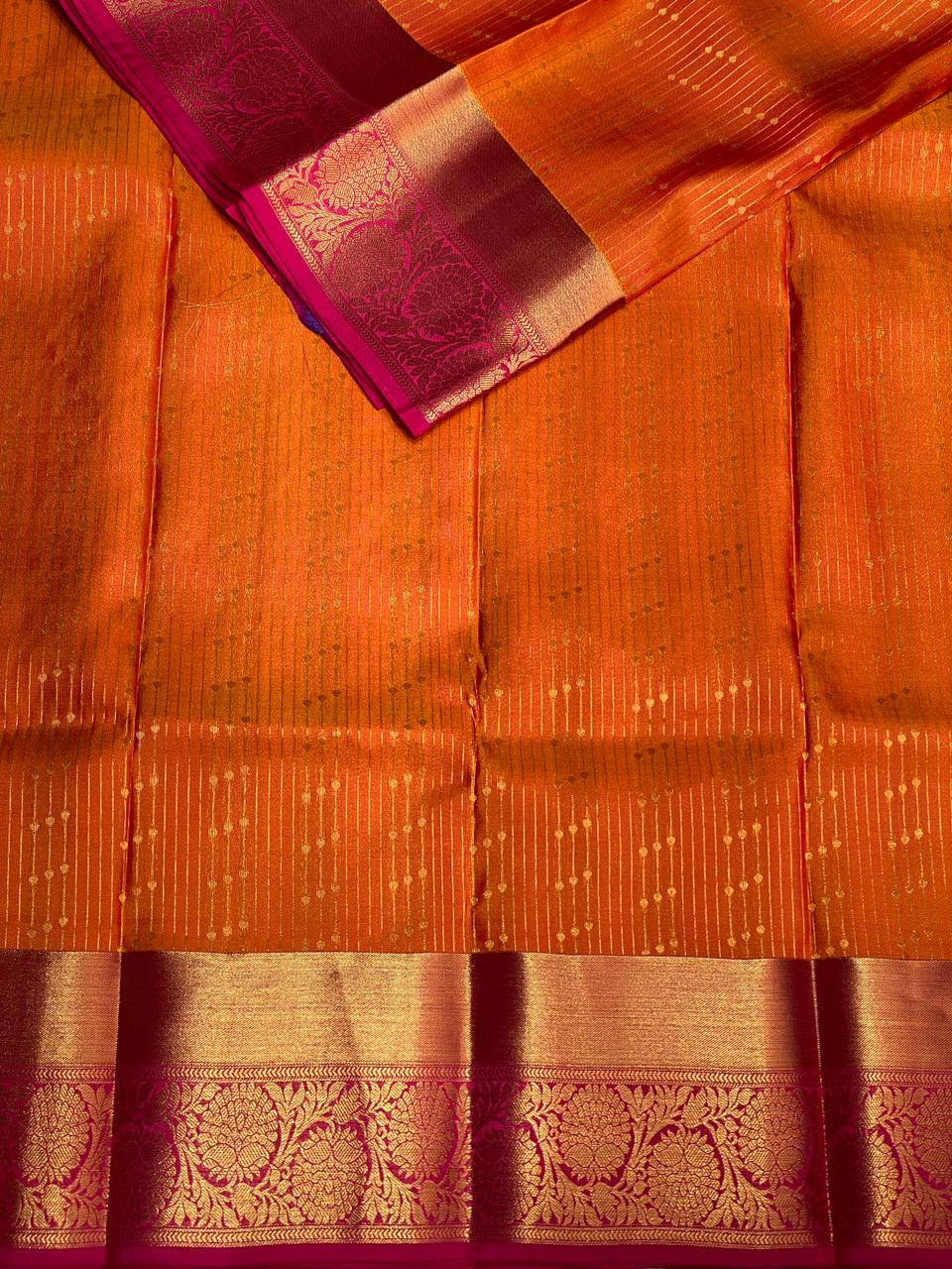 Orange and magenta pure Kanchipuram Silk saree - PPSILK32