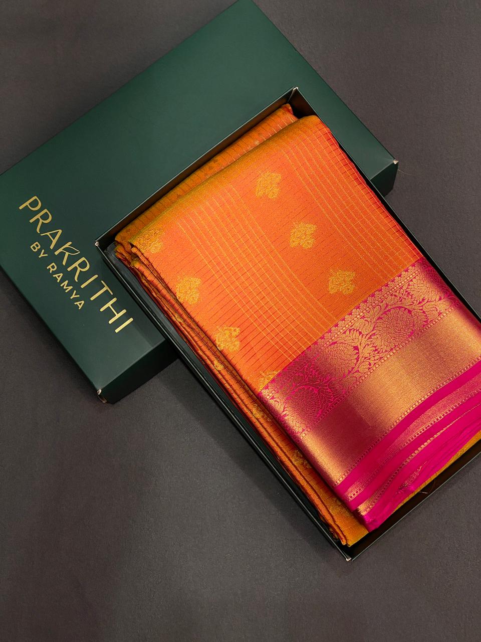 Orange and magenta pure Kanchipuram Silk saree - PPSILK33