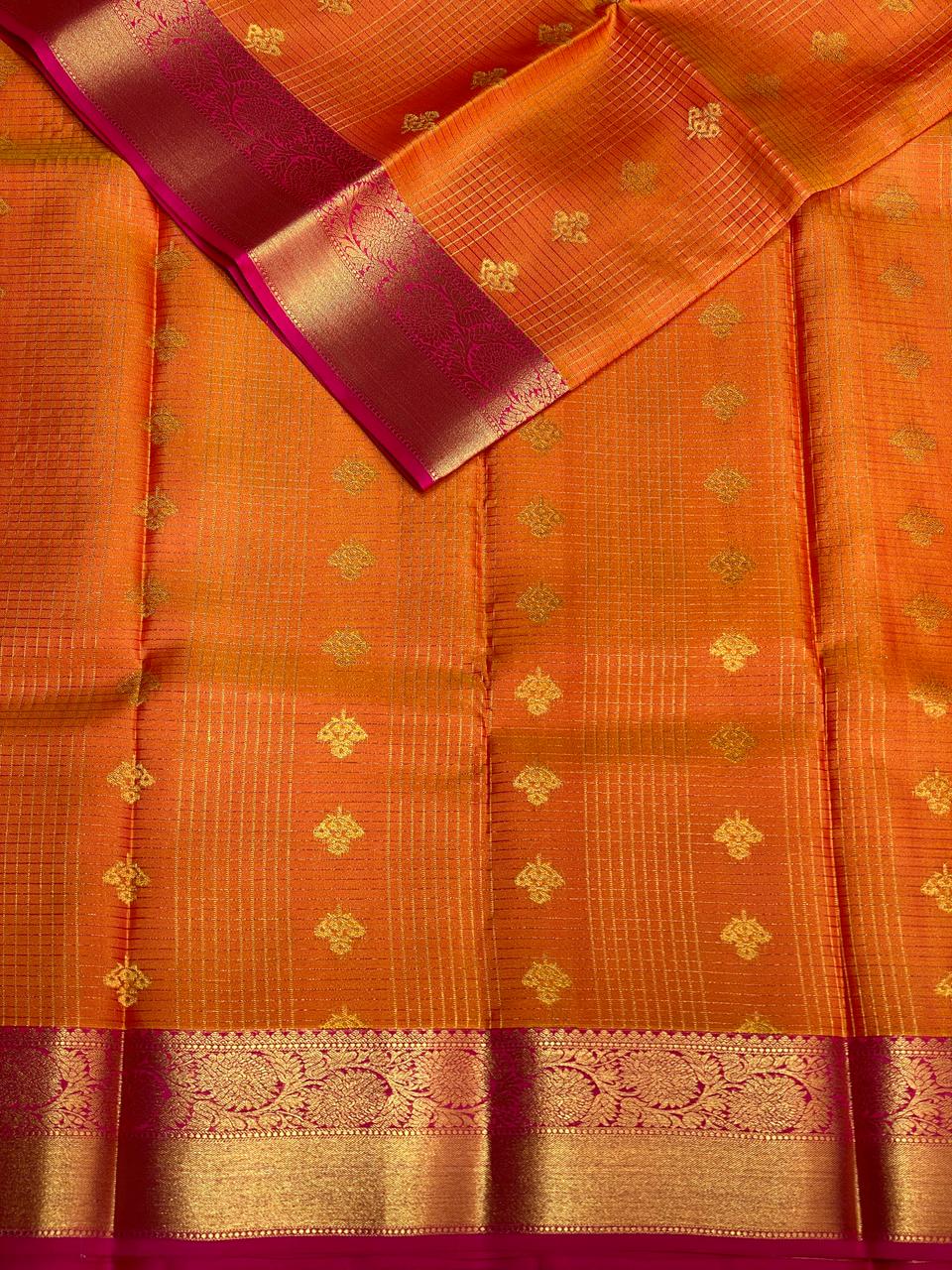 Orange and magenta pure Kanchipuram Silk saree - PPSILK33