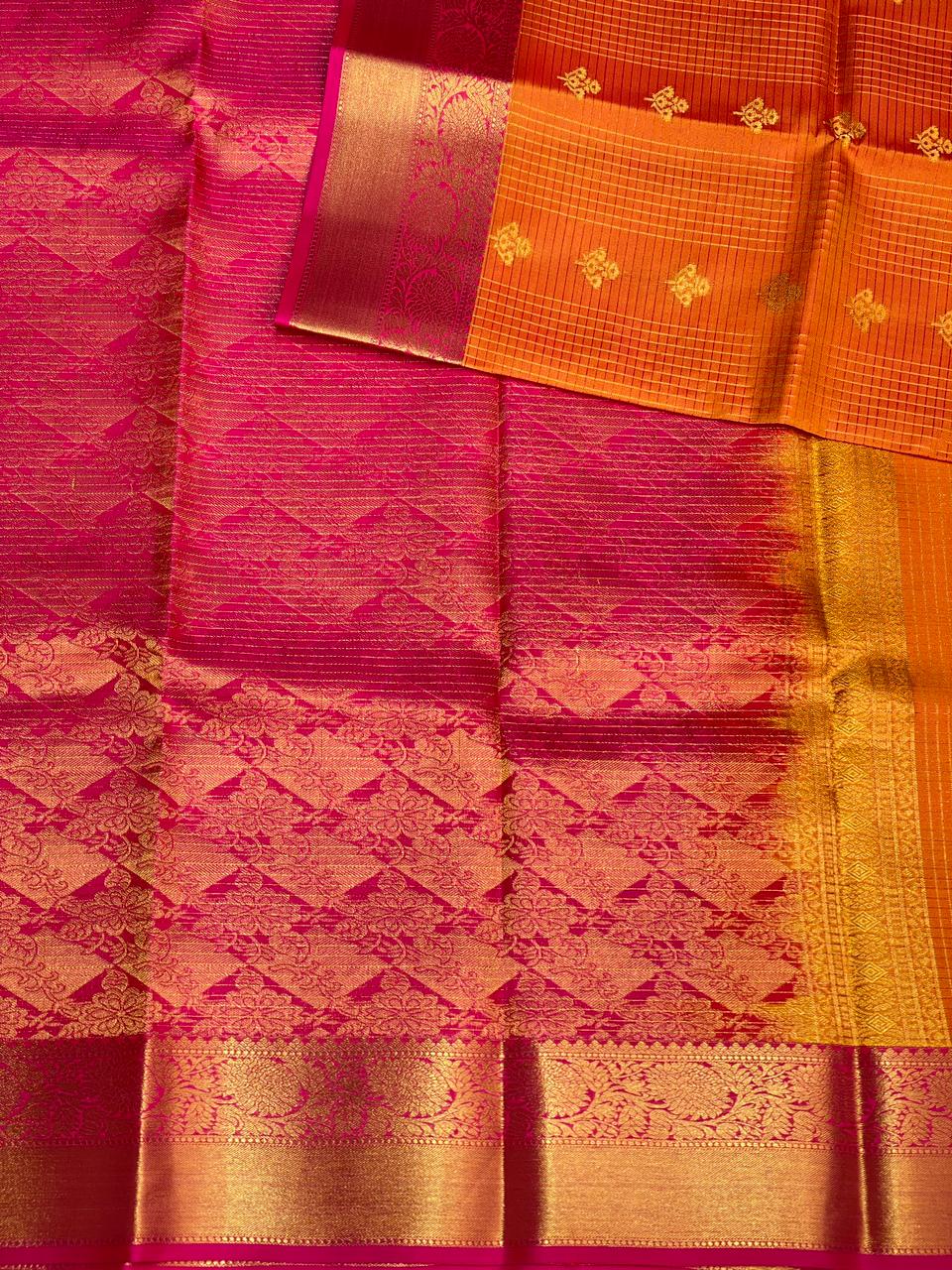 Orange and magenta pure Kanchipuram Silk saree - PPSILK33