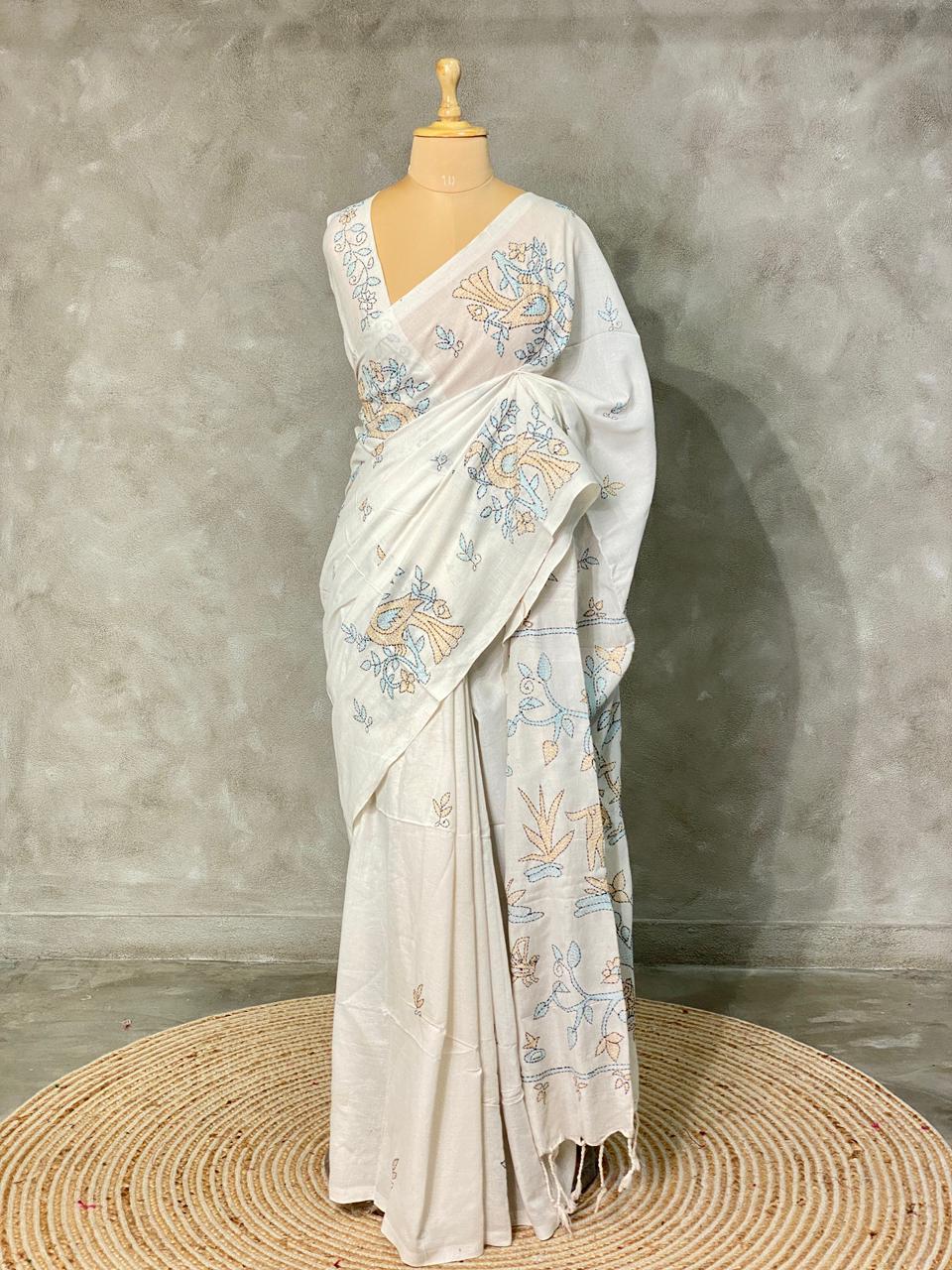Handloom cotton saree in off white - PSC1