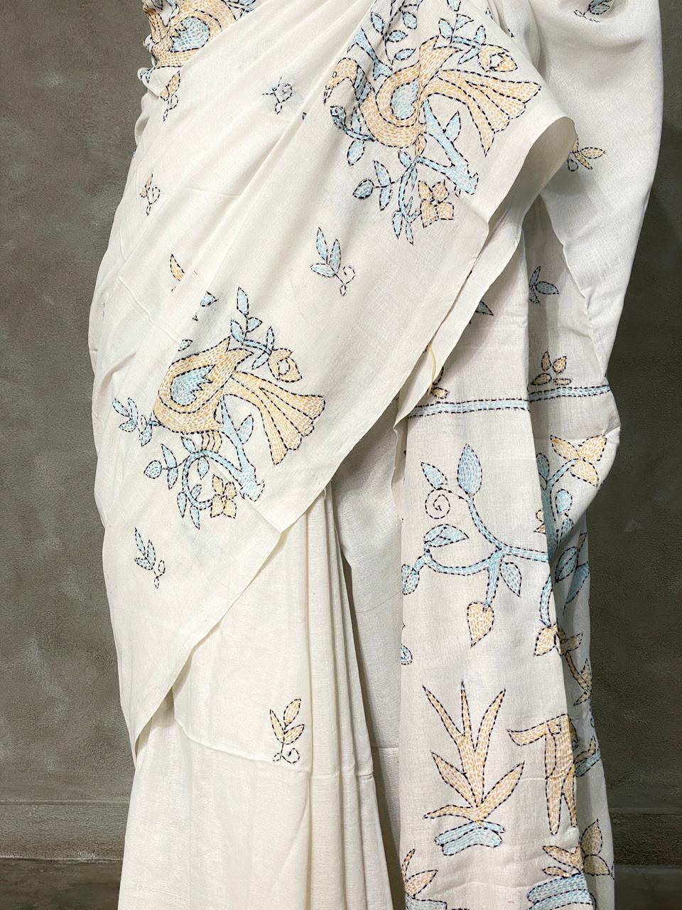Handloom cotton saree in off white - PSC1