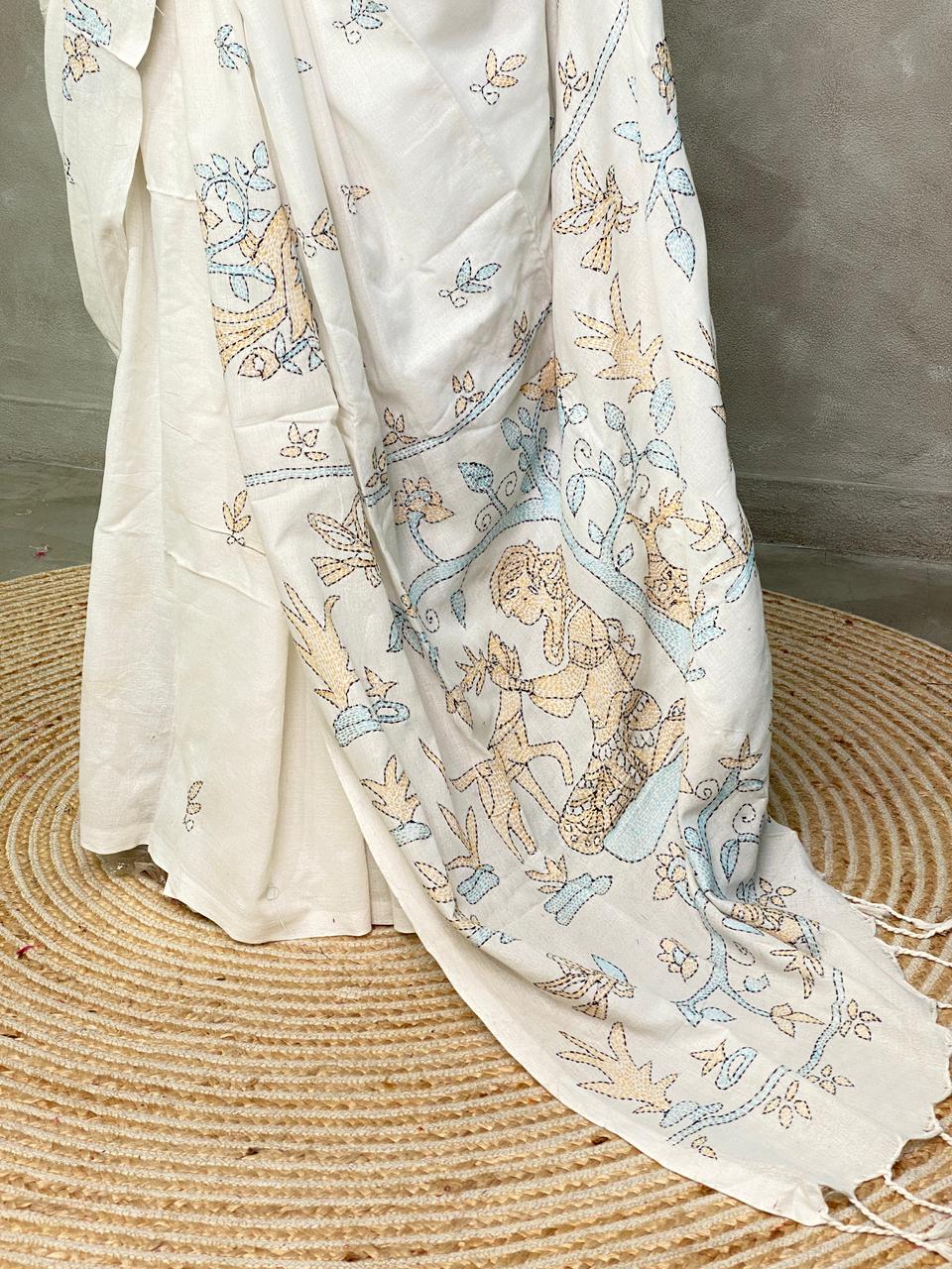 Handloom cotton saree in off white - PSC1
