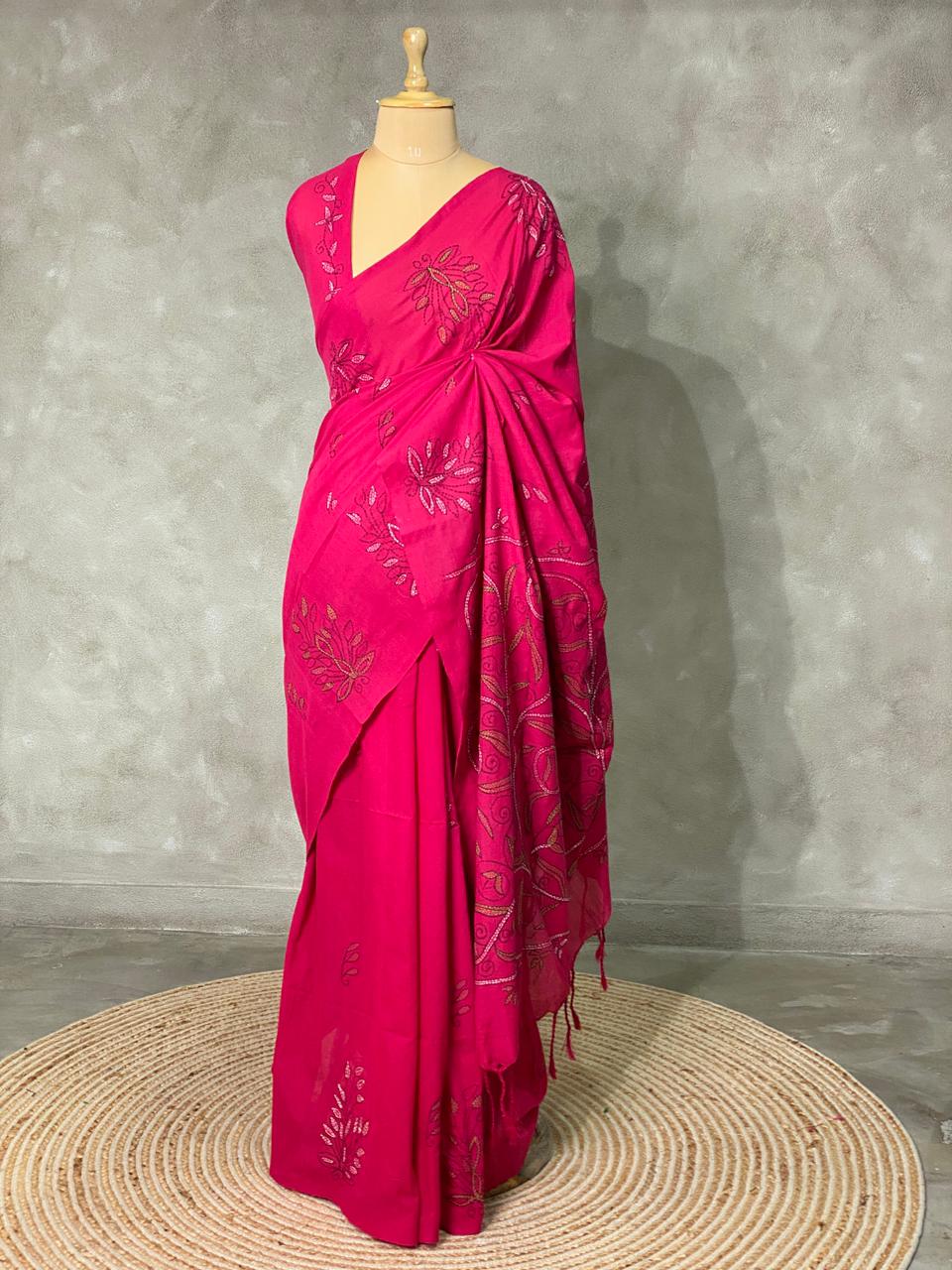 Handloom soft cotton saree in Magenta - PSC3