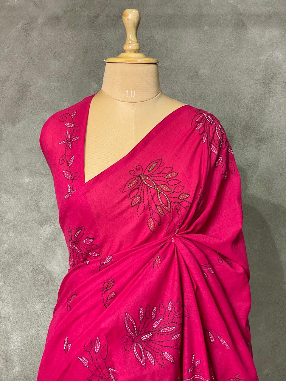 Handloom soft cotton saree in Magenta - PSC3