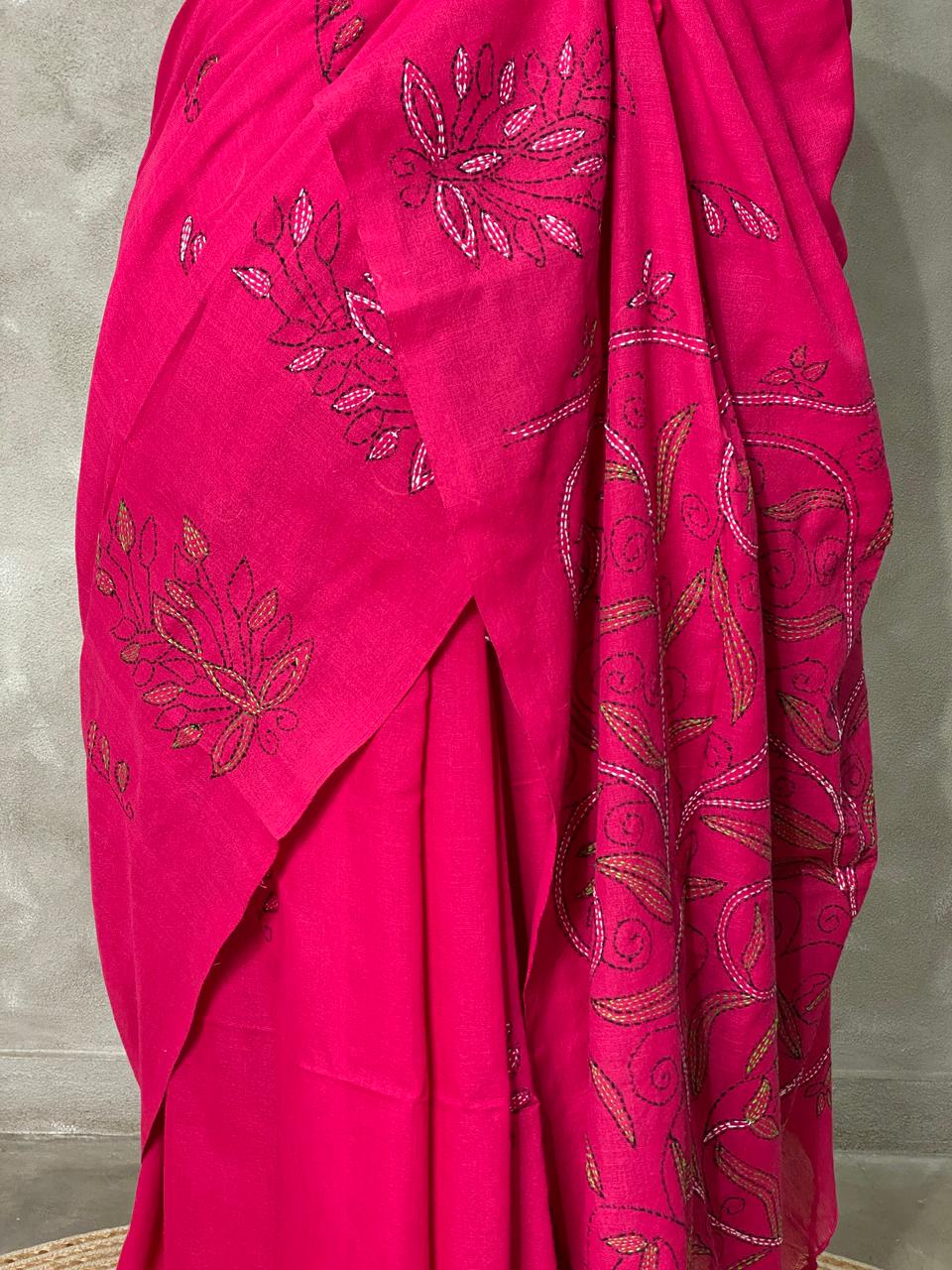 Handloom soft cotton saree in Magenta - PSC3