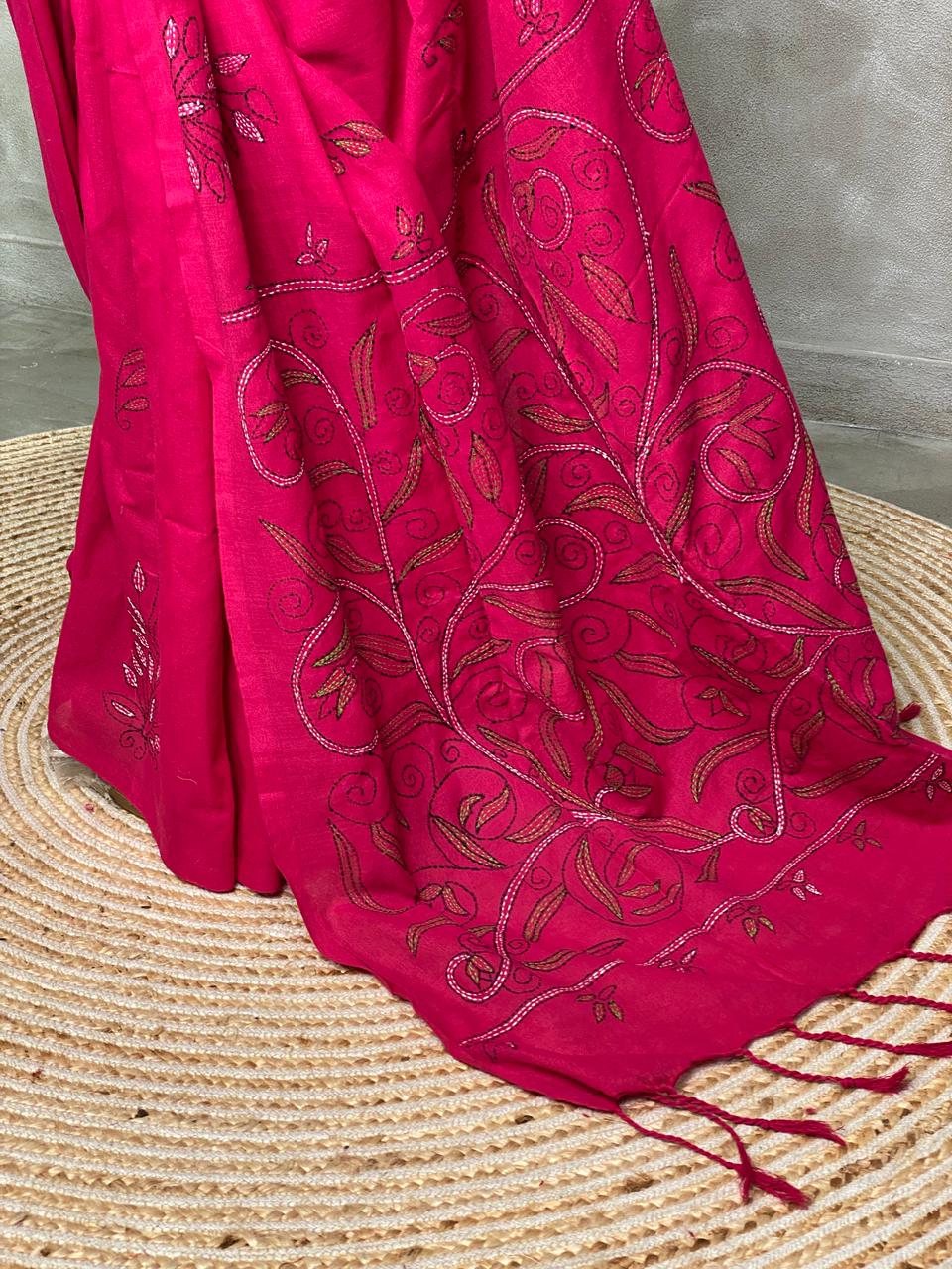 Handloom soft cotton saree in Magenta - PSC3