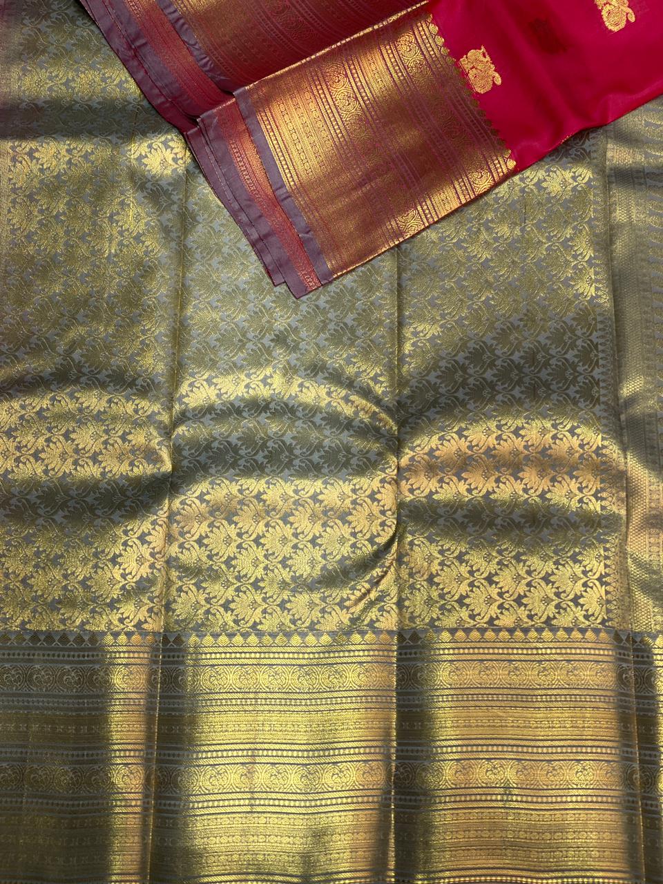 Magenta and grey pure organza Kanchipuram Silk saree - PPSILK23