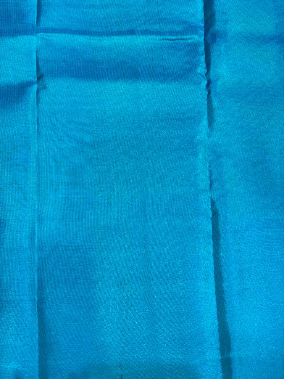 Dark peach and blue pure Kanchipuram soft Silk saree - PPSILK25