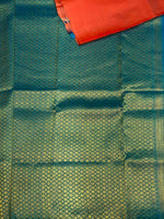 Dark peach and blue pure Kanchipuram soft Silk saree - PPSILK25