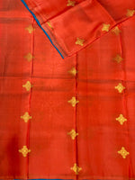 Dark peach and blue pure Kanchipuram soft Silk saree - PPSILK25