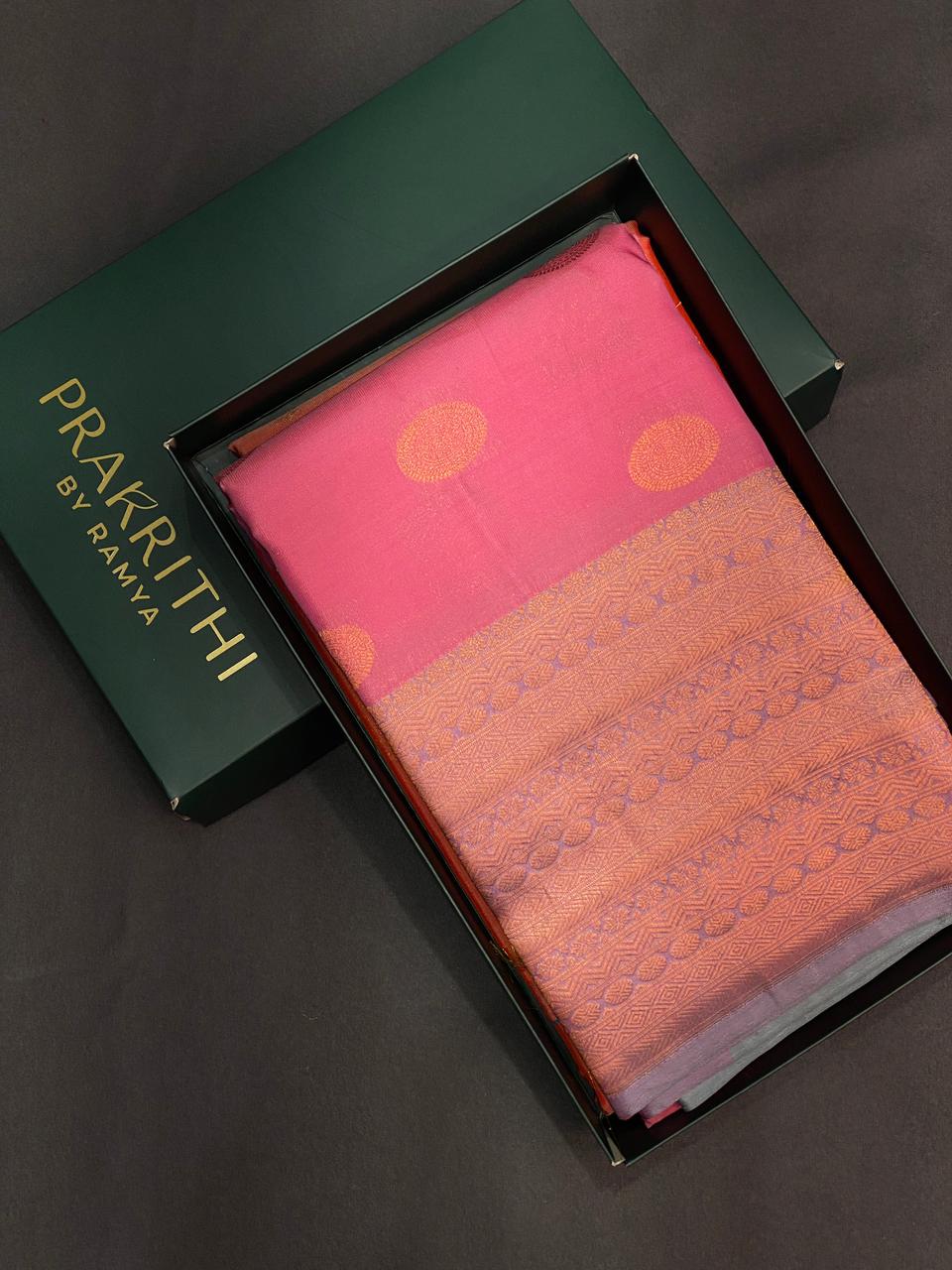 Pink and Grey pure Kanchipuram soft Silk saree - PPSILK26