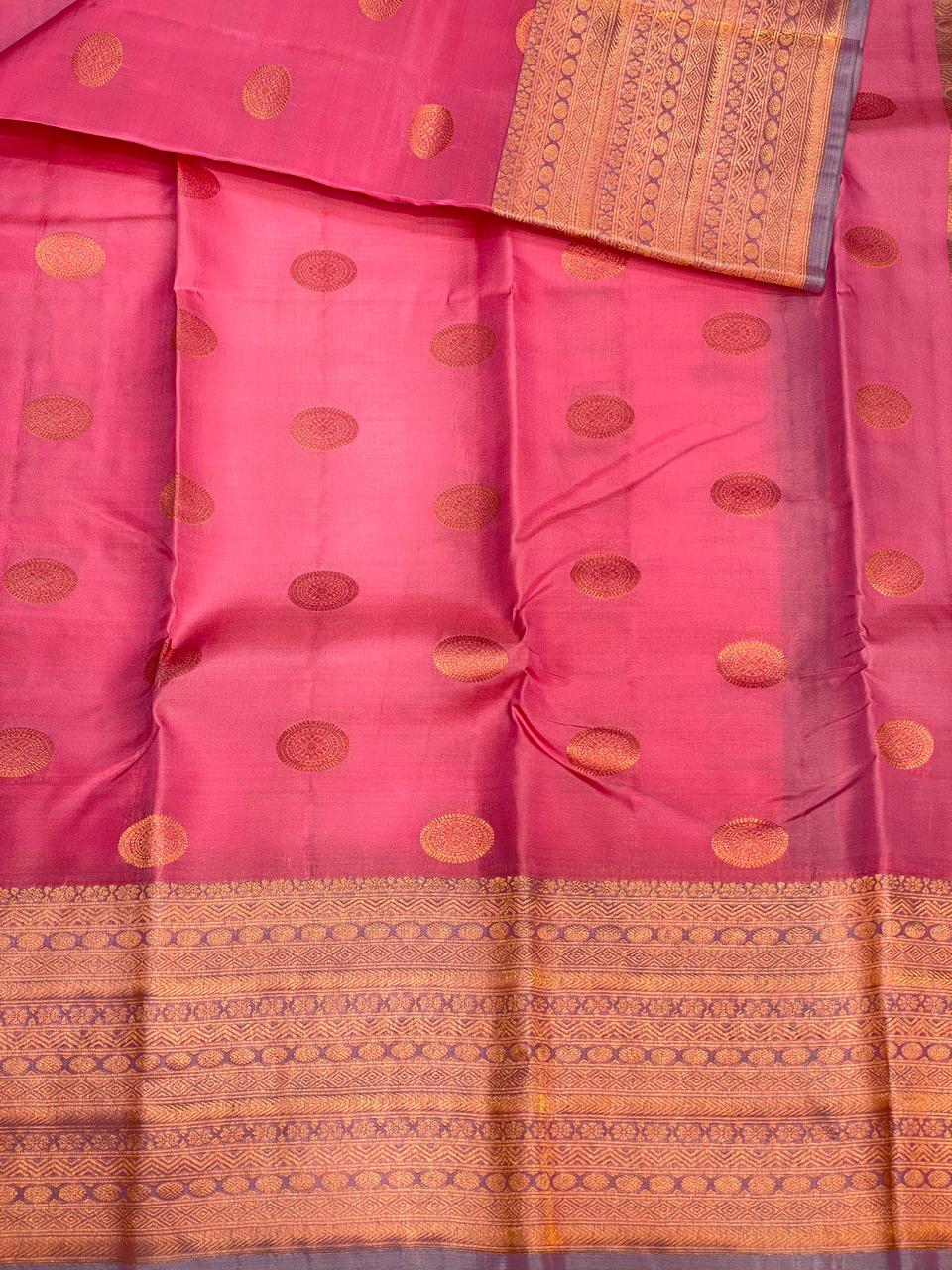 Pink and Grey pure Kanchipuram soft Silk saree - PPSILK26