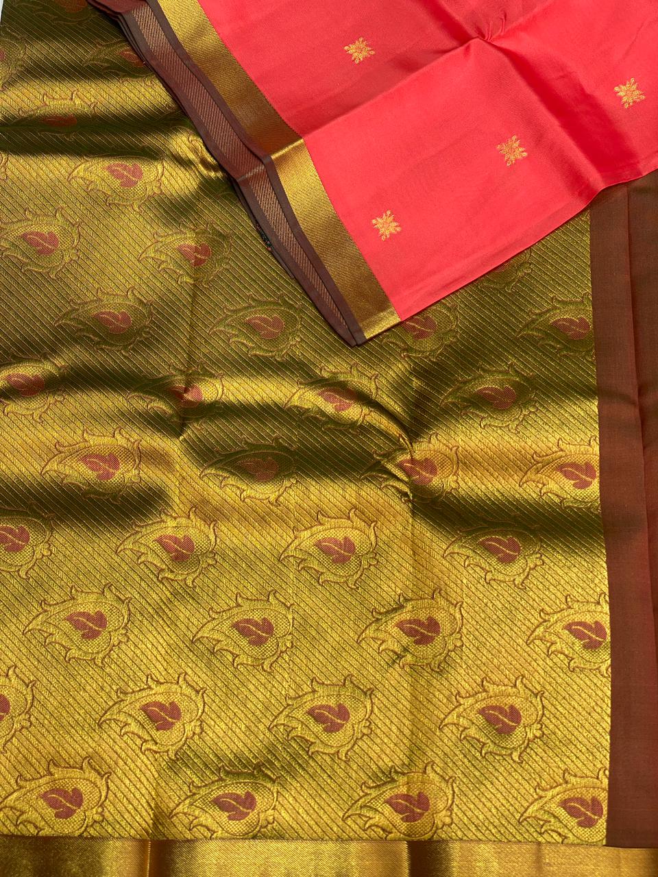 Peach pure Kanchipuram soft Silk saree - PPSILK27