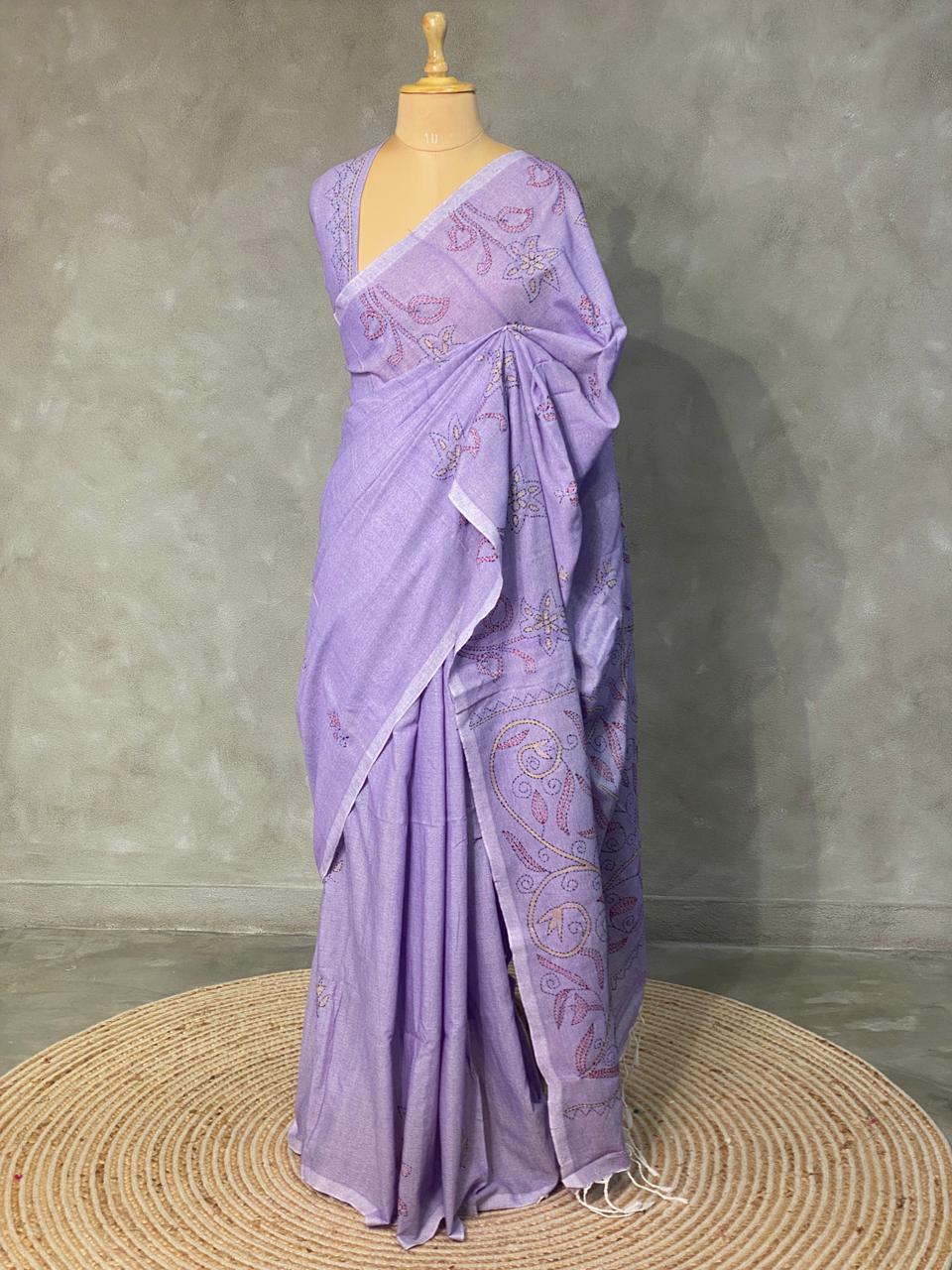 Handloom soft cotton saree in Lavender - PSC4