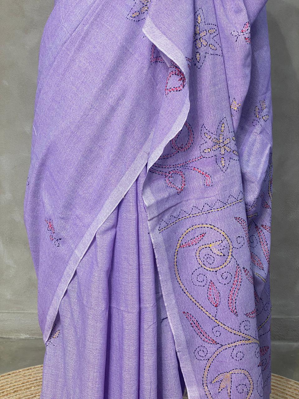Handloom soft cotton saree in Lavender - PSC4