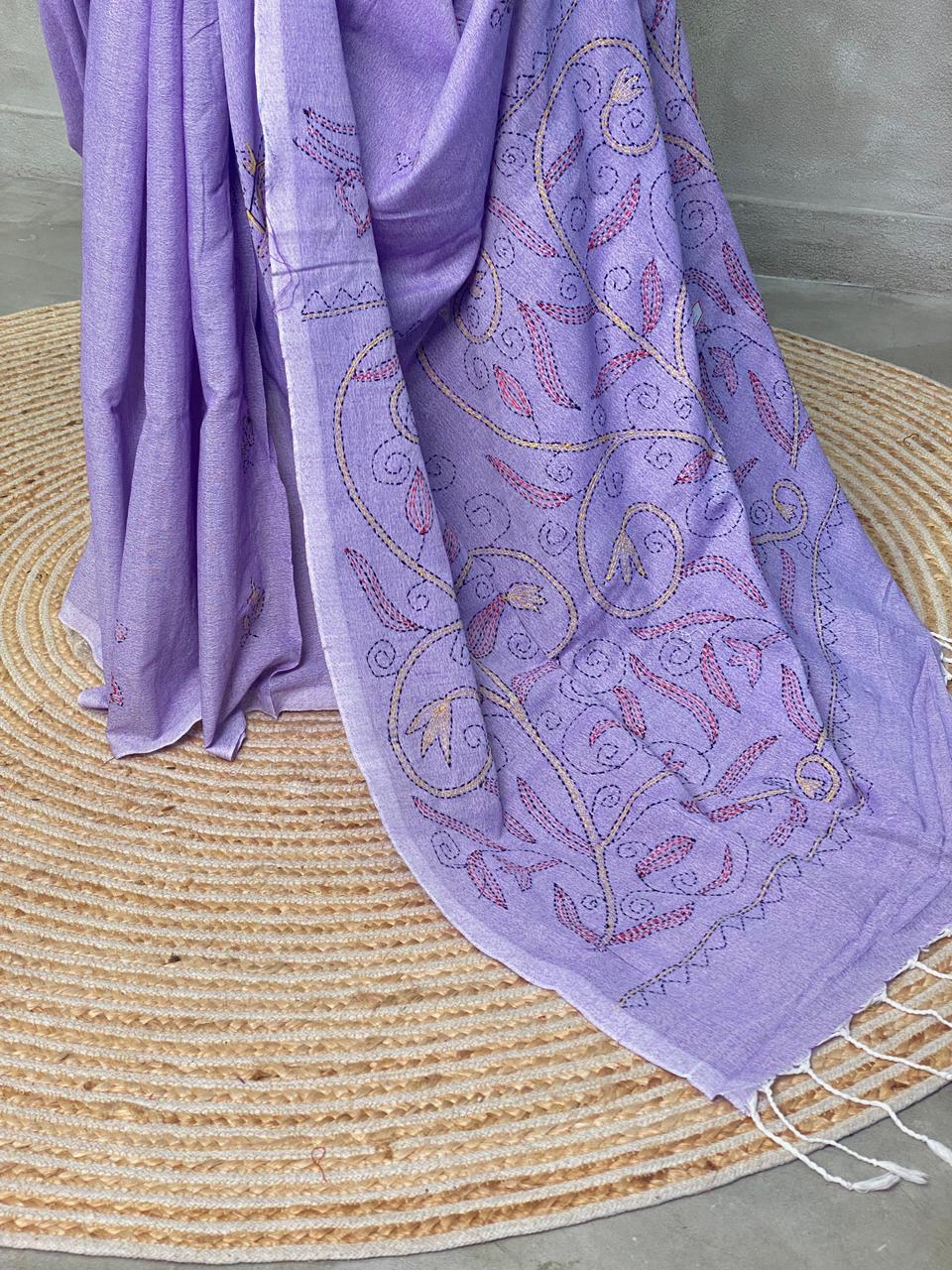 Handloom soft cotton saree in Lavender - PSC4