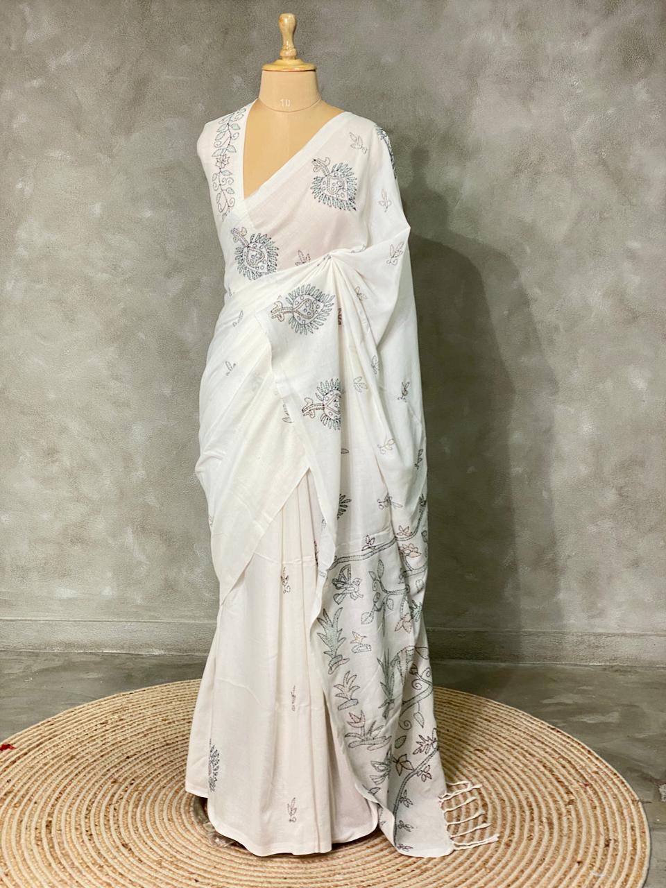 Handloom soft cotton saree in white - PSC5