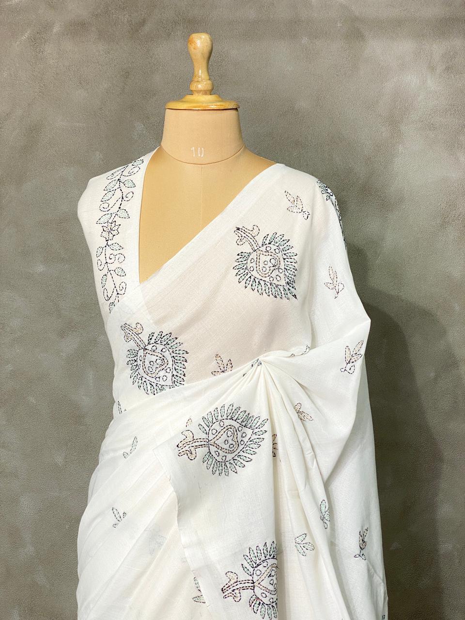 Handloom soft cotton saree in white - PSC5