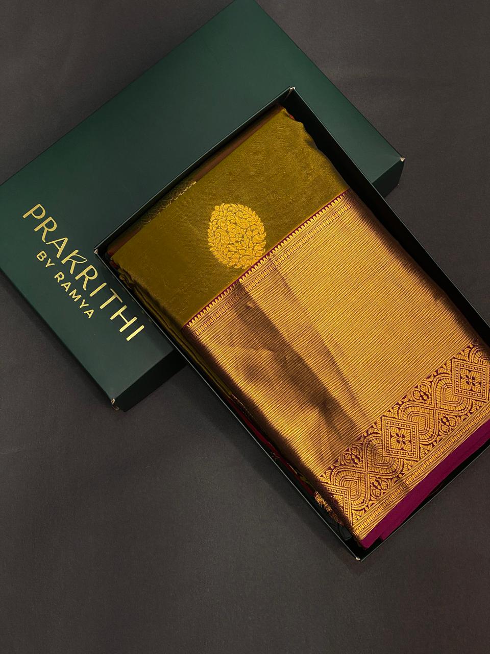 Dark olive green and magenta pure Kanchipuram Silk saree - PPSILK46
