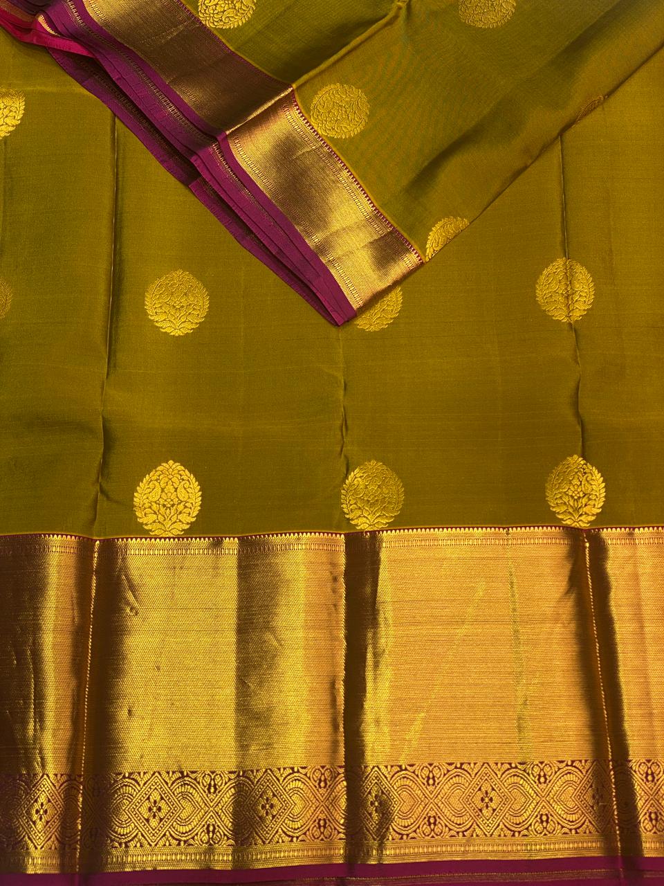 Dark olive green and magenta pure Kanchipuram Silk saree - PPSILK46