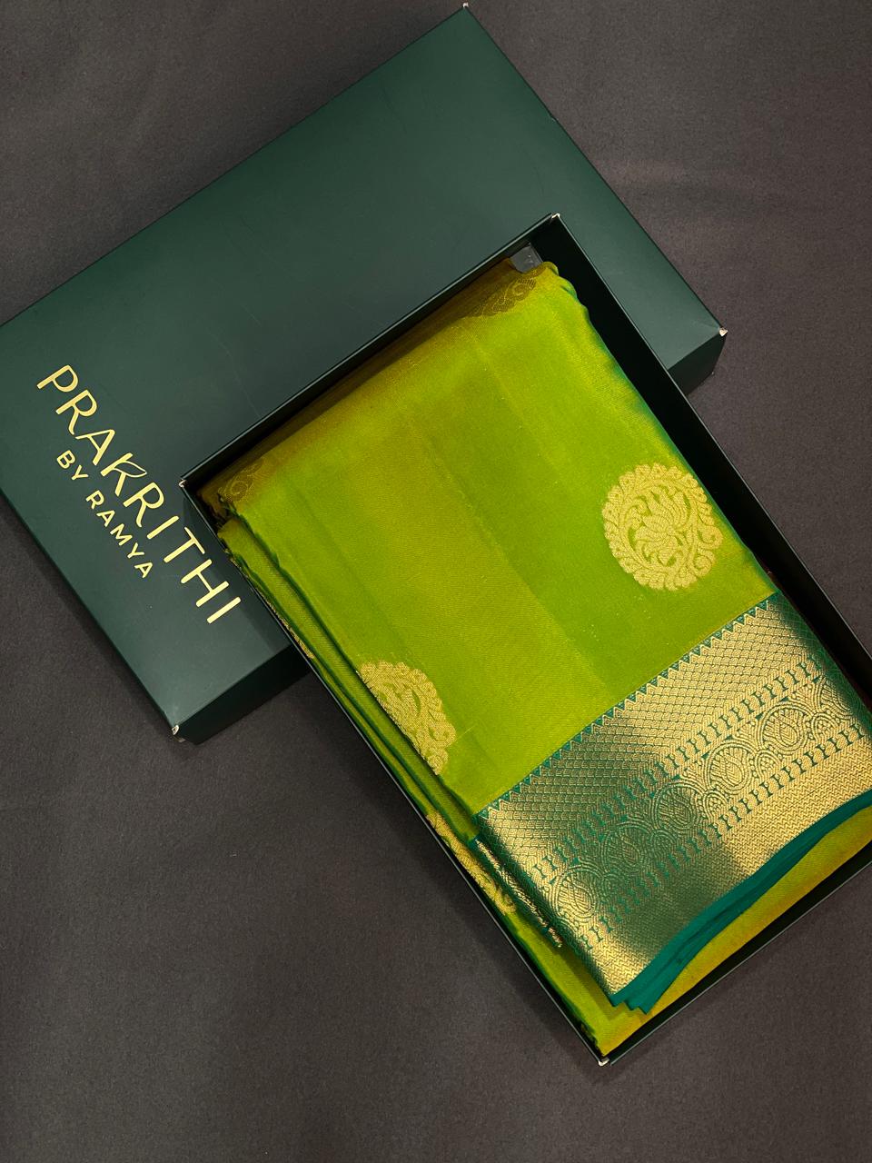 Parrot green and blue pure soft Kanchipuram Silk saree - PPSILK41