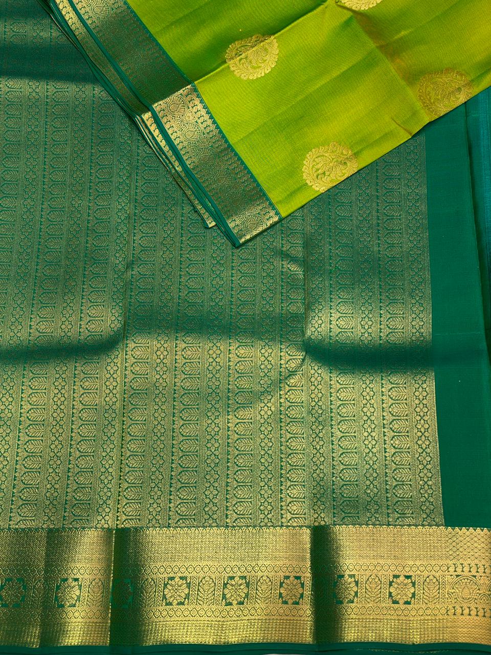 Parrot green and blue pure soft Kanchipuram Silk saree - PPSILK41