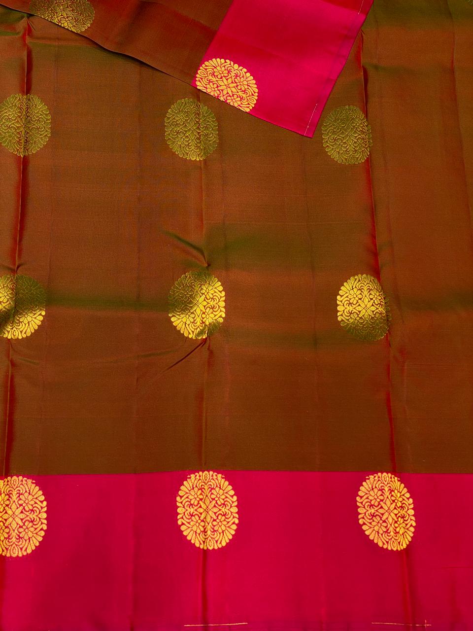 Dark brown and magenta pure soft Kanchipuram Silk saree - PPSILK43