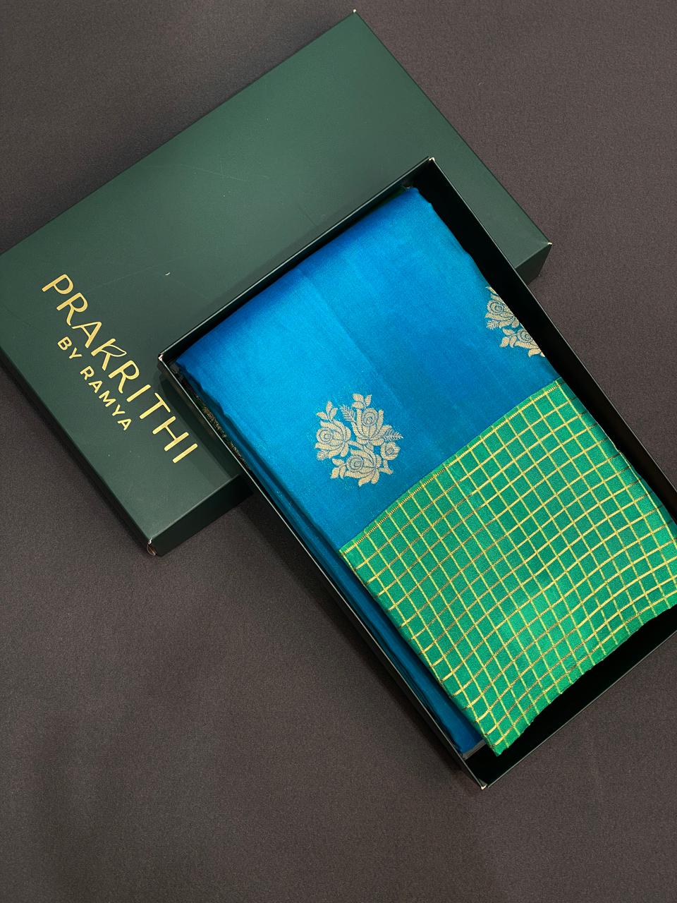 Blue and green pure soft Kanchipuram Silk saree - PPSILK44